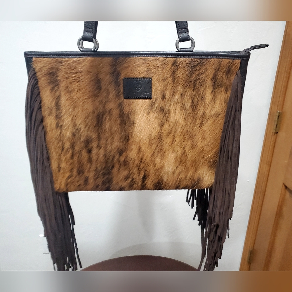 Ariat Brown and Black Shoulder Bag with Leather Fringe